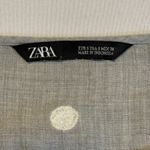 ZARA Blouse Gray White Polka Dot Pom Pom Puff 3/4 Sleeve Textured Top Small Photo 5