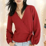 Madewell  Texture & Thread Crepe Wrap Top in Cherry Red Holiday Party Flirty M Photo 0
