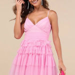 Lulus  Special Poise Pink Tulle Pleated Sleeveless Tiered Mini Dress‎ Photo 0