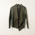 BLANK NYC Olive Green Drape Wrap Front Mixed Media Faux Leather Jacket Medium M Photo 1
