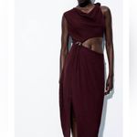 ZARA  NWT burgundy cutout side gold accent midi dress Photo 3