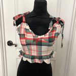 Aerie  Women's Plaid Sleeveless Crop Top With Shoulder‎ Ties & Ruffle Hem Size M Photo 1