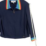 St. John Sport Santana Knit Sweater Jacket M Blue Striped Collar Full Zip Luxury Photo 13