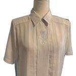 Yves St. Clair | Vintage White Blouse with Embroidery Silky Button Down Size 8 Photo 1