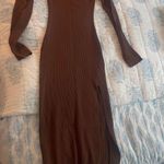 Style Addict Brown ribbed Long Sleeve midi dress Photo 0