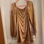 SheIn Satin Brown Blouse with Lace Detail Photo 5