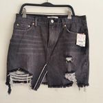 Free People Black Denim Distress Frayed He Mini Jean Skirt Size 27 Photo 0