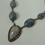 925 Rainbow Moonstone 5 Stone Bohemian Silver Plated Necklace Blue Photo 8