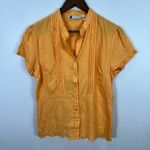 Carole Little Linen Blouse‎ L Orange Button Cottage Coastal Boho Quiet Luxury Size L Photo 0
