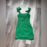 Pretty Little Thing  Ruched Green Mini Dress Bow Tie Shoulders NWOT 4 Photo 6