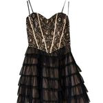 Masquerade Vintage 90s Strapless Black Gold Tiered Tulle Tutu Skirt Dress,Sz 5/6 Photo 0