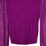 Anthropologie Women’s Puff Sleeve Shimmer Sweater Blouse Plum Wine Size Medium Photo 5