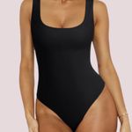 NWT REORIA Black Scoop Neck Bodysuit Photo 0