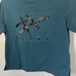 ASICS  Teal Cropped Foil Logo Athletic Workout Graphic‎ T-Shirt Women's Small Photo 2