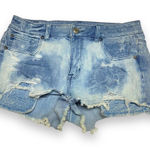 American Eagle  Womens Shorts Sz 8 Blue Denim Hi-Rise Shortie‎ Lace Pockets Holes Photo 0