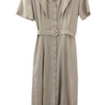 Vintage Chatcarel Beige Tan Belted Braided Back Midi Dress Size 6 Photo 0