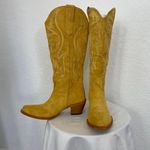 NEW Mustard Yellow Faux Suede Flame Stitched Western Cowgirl Boots US 6 Photo 4
