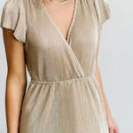 Baltic Born Athena Gold Pleated Faux Wrap Maxi Dress Flutter Sleeve Large Photo 0