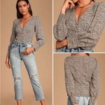 Lulu's Sweet Spot Taupe Cheetah Print Long Sleeve Black and Cream Blouse Size S Photo 1