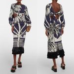 Johanna Ortiz Holistic Jungle Embroidered Midi Dress Navy Ecru 2 EUC Blue Photo 9