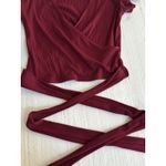 Garage  Maroon Red Crop‎ Tie Front Top Ribbed Festival Unique Sexy Club Nightlife Photo 1