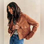 Sézane  Terry Jacket Gold Buttoned Camel Suede Goat Leather FR 34 NWT Photo 10