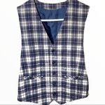 Pendleton  Wool Vest 5 Button Down Pockets Plaid Navy Blue Cream Small 34R Photo 0