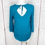 Fortune + Ivy  Cutout Back Tie Eyelet Trim Blouse Teal Blue Size Large Photo 3