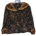 Black Rivet Vintage 90s Y2K  Women Brown Paisley Jacket Size Large Faux Fur Trim Photo 0