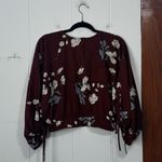 Audrey 3+1 Brown Floral Wrap Cropped Top Blouse Size Medium Photo 1