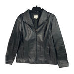 East 5th  Black Zipup Front Wide Collar Leather Jacket Womens‎ Medium Photo 0