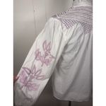 Anthropologie veroalfie embroidered ruggle smocked blouse white Puff Sleeve  2 Photo 2