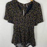 Free People NWT Meet Virginia Split Sleeve Printed Black Combo Romper Photo 0