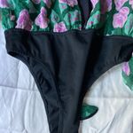 Lulus  Silky V-Neck Long Puff Sleeve Green Purple Floral Bodysuit Top XS Formal‎ Photo 3