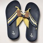 J.Crew Navy and Yellow Polka Dot Anchor Style Flip Flops Sz 7 Photo 1