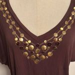 August Silk Brown and Gold Embellished Blouse with Dolman Sleeves Photo 5