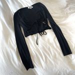 Princess Polly Deep V Neck Ribbed Knit Long Sleeve Tied Cutout Crop Top Size 4 Photo 1