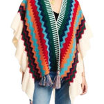 Chevron Soft Knit Poncho / Cape / Cloak / Shawl with Tassels New without Tag Photo 0