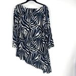 Chico's Women's Zebra Print Boat Neck Asymmetrical Tunic Top Black White Size XL Photo 2