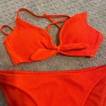 Kona Sol  Orange Ribbed Tie Front Criss Cross Back Tie Bikini Photo 1