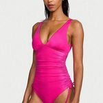 Victoria's Secret  Ruched Plunge One Piece Swimsuit Hot Pink Size XL NWT Photo 0
