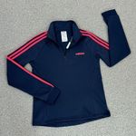 Adidas Essentials 3 Stripes Quarter Zip Fleece Pullover Top Blue Pink Small Photo 12