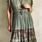 American Vintage VTG 90s Boho Midi Green Floral Dress Large Photo 0