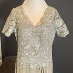 Women’s Full Length Gray Chiffon & Lace Appliqué Formal Dress Zip Back Size 10 Photo 1