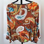 Coco Bianco Medium Scoop Neck Bell Sleeve Flared Sleeve Top Multicolor Paisley Brown Photo 1