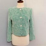 ZARA New Luxury Preppy Green Long Sleeves Round Neck Textured Crop Blazer Sz XL Photo 7