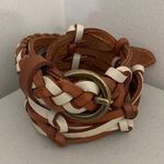 Fossil Braided Brown White Cream Two Tone Leather Thin Skinny Leather Belt Small Photo 0
