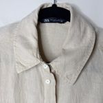 ZARA Women's Safari Shirt Size Small Linen Oversized Tan Long Sleeve Button Up Photo 2