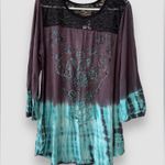 Vocal Voice Of California Lace Contrast Beaded Tunic Sz 1XL 3/4 Sleeves Gray NWT Photo 0
