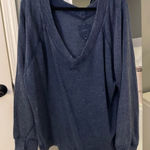 Aerie  Navy Blue Washed V-Neck Sweatshirt Photo 0